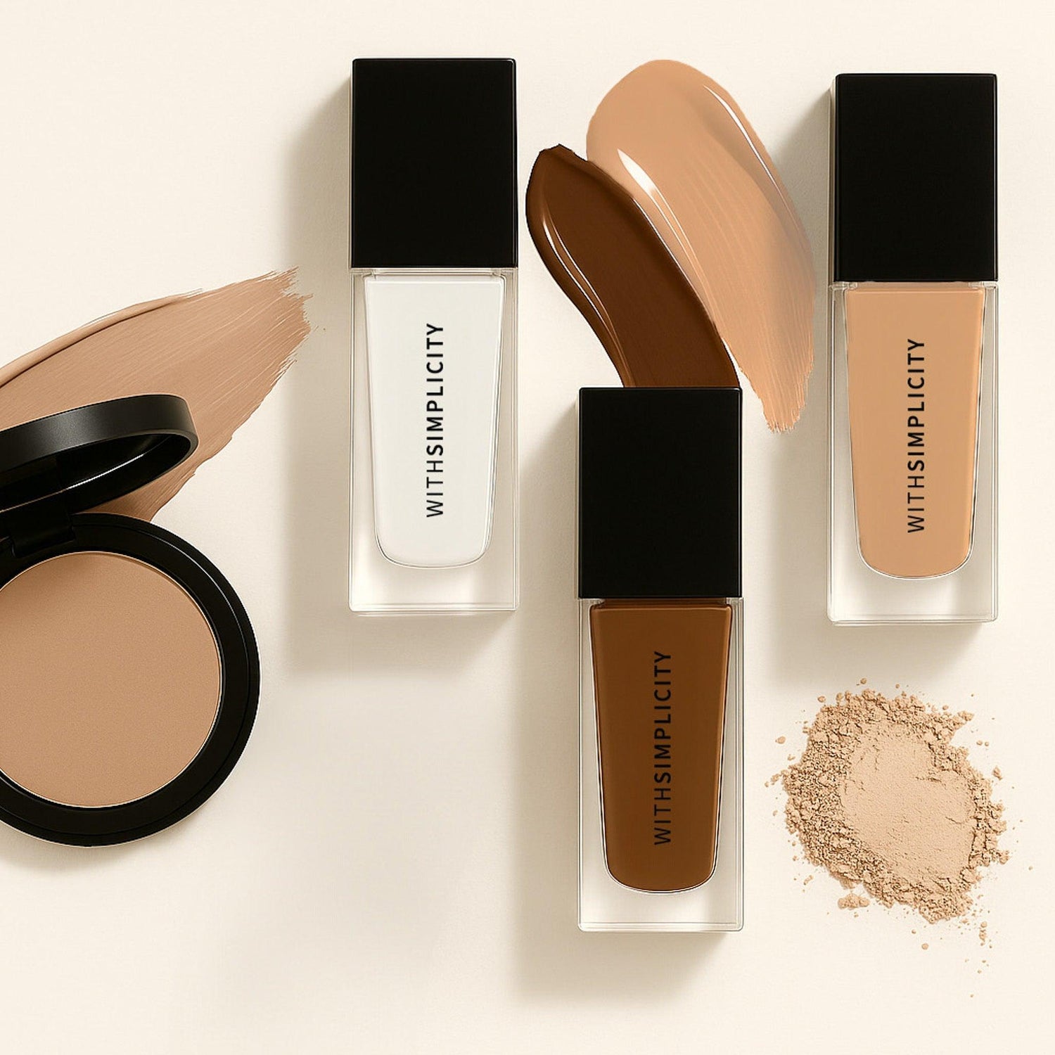 withSimplicity natural and clean foundation, concealer, face powder, and face primer