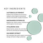 withSimplicity Barrier & Beyond Vitamin Water Serum. Key ingredients are lactobacillus ferment, niacinamide, hyaluronic acid, and goji berry extract
