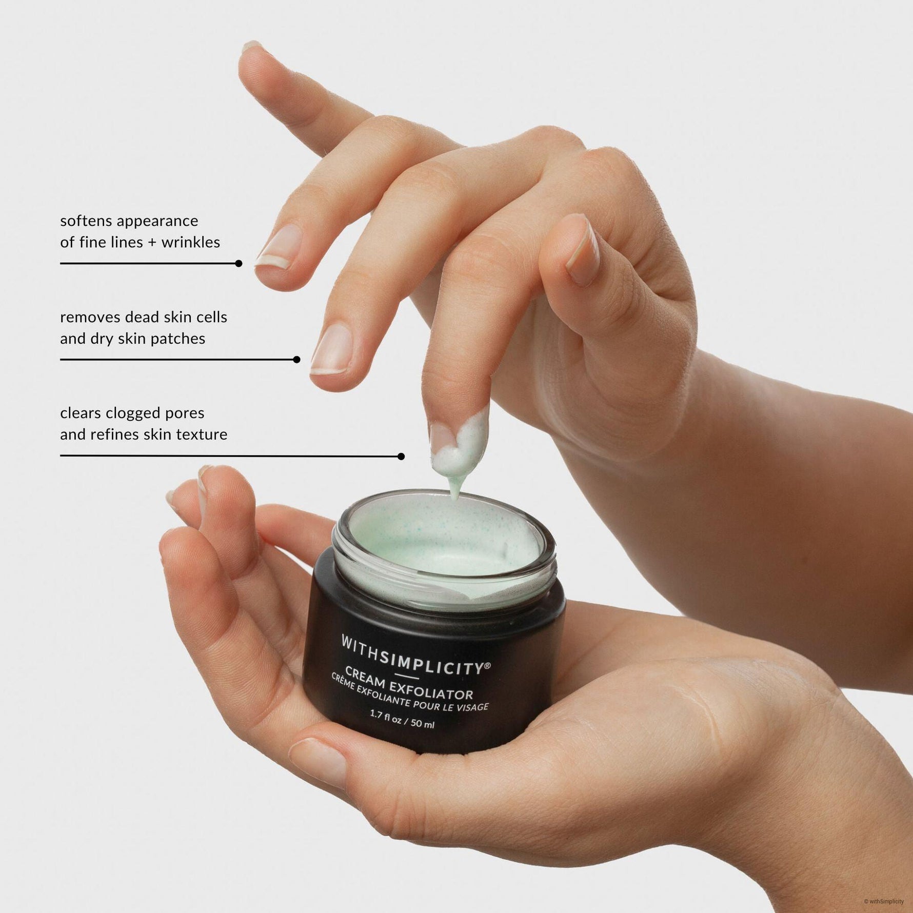 withSimplicity natural cream exfoliator with glycolic acid helps soften fine lines, remove dead skin cells, and clear clogged pores