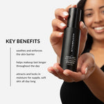withSimplicity Natural Organic Facial Mist and Natural Makeup Setting Spray. Text on image: soothes irritated skin and enforces the protective barrier, helps makeup last even longer throughout the day, and attracts and locks in moisture for supple, soft skin all day long.
