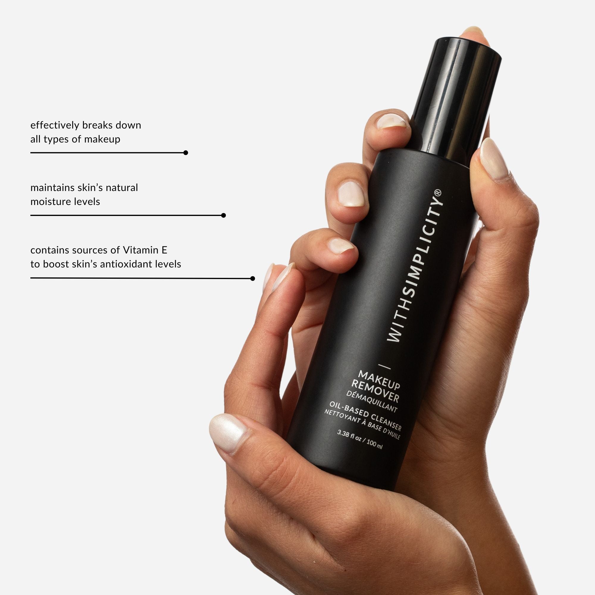 withSimplicity Natural Makeup Remover and oil-based cleanser