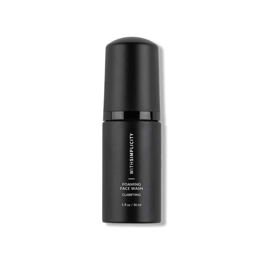 withSimplicity Travel Size Foaming Face Wash Clarifying bottle on white background
