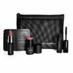 withSimplicity clean makeup kit with lipstick, cheek tint, mascara, and cosmetic bag against white background