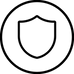 black outline graphic of a shield in a black circle