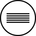 graphic drawing of five black lines stacked vertically in a black circle