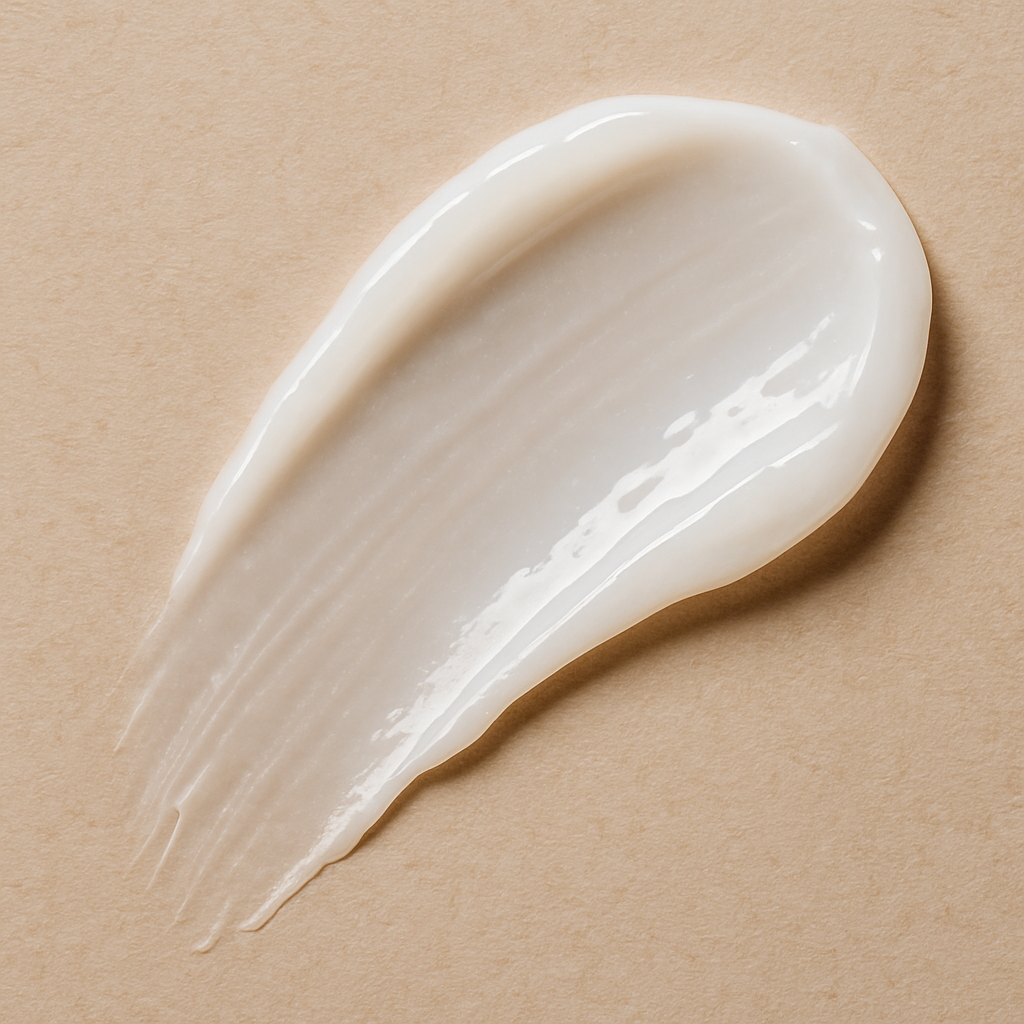 White cream swatch on a beige background