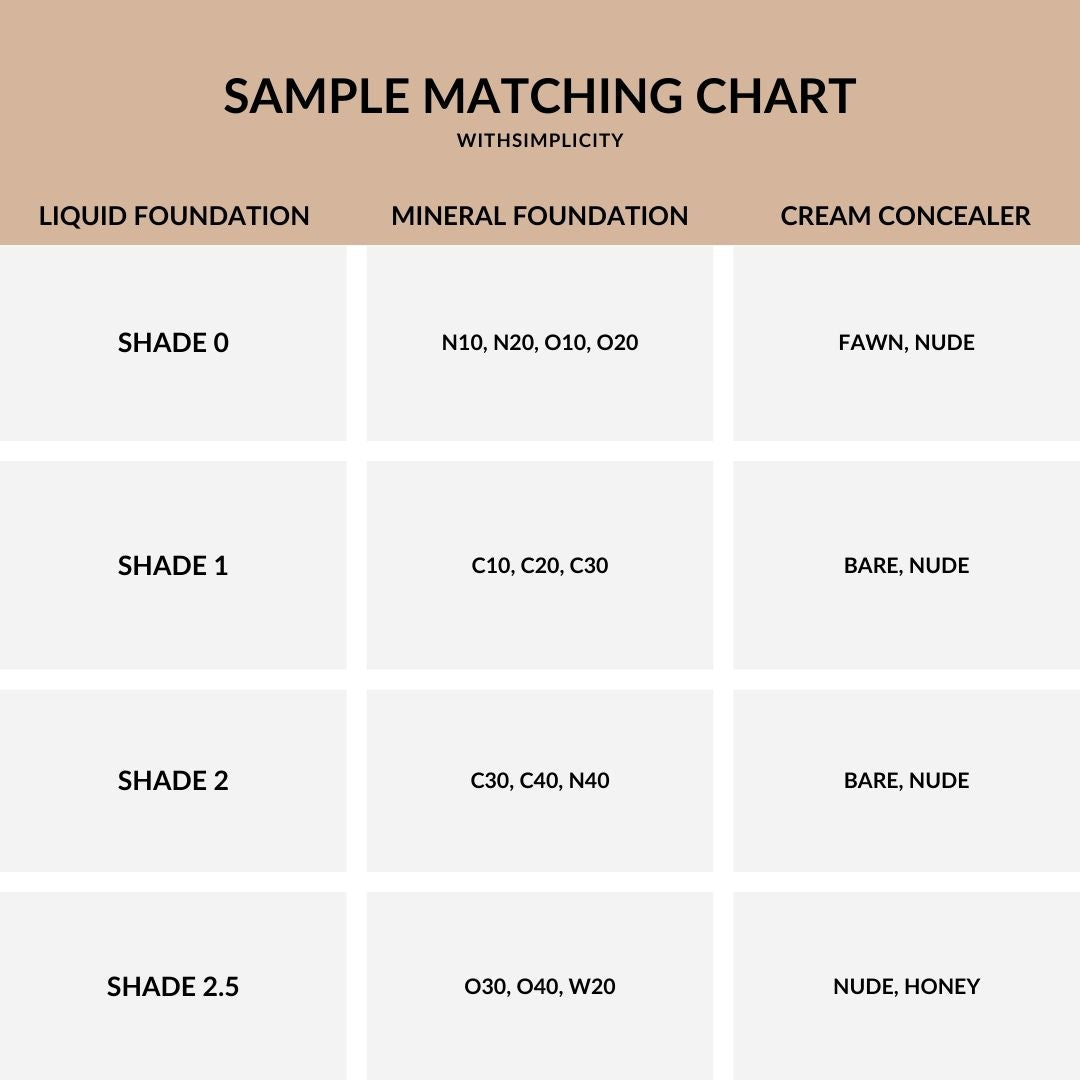 withSimplicity Color Matching Chart