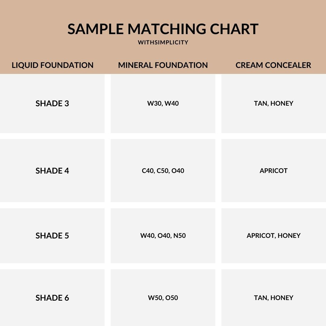 withSimplicity Color Matching Chart