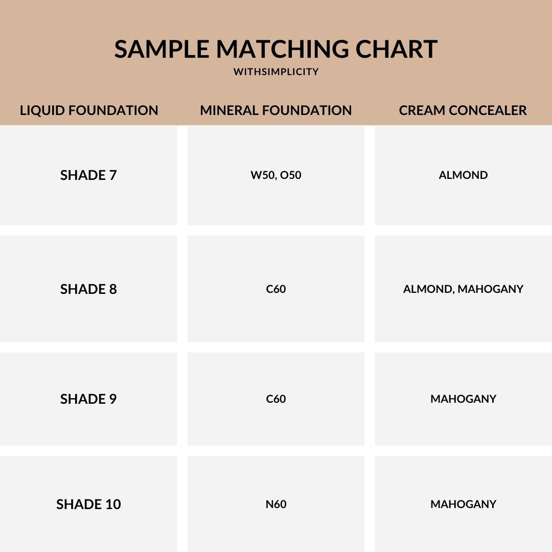 withSimplicity Color Matching Chart
