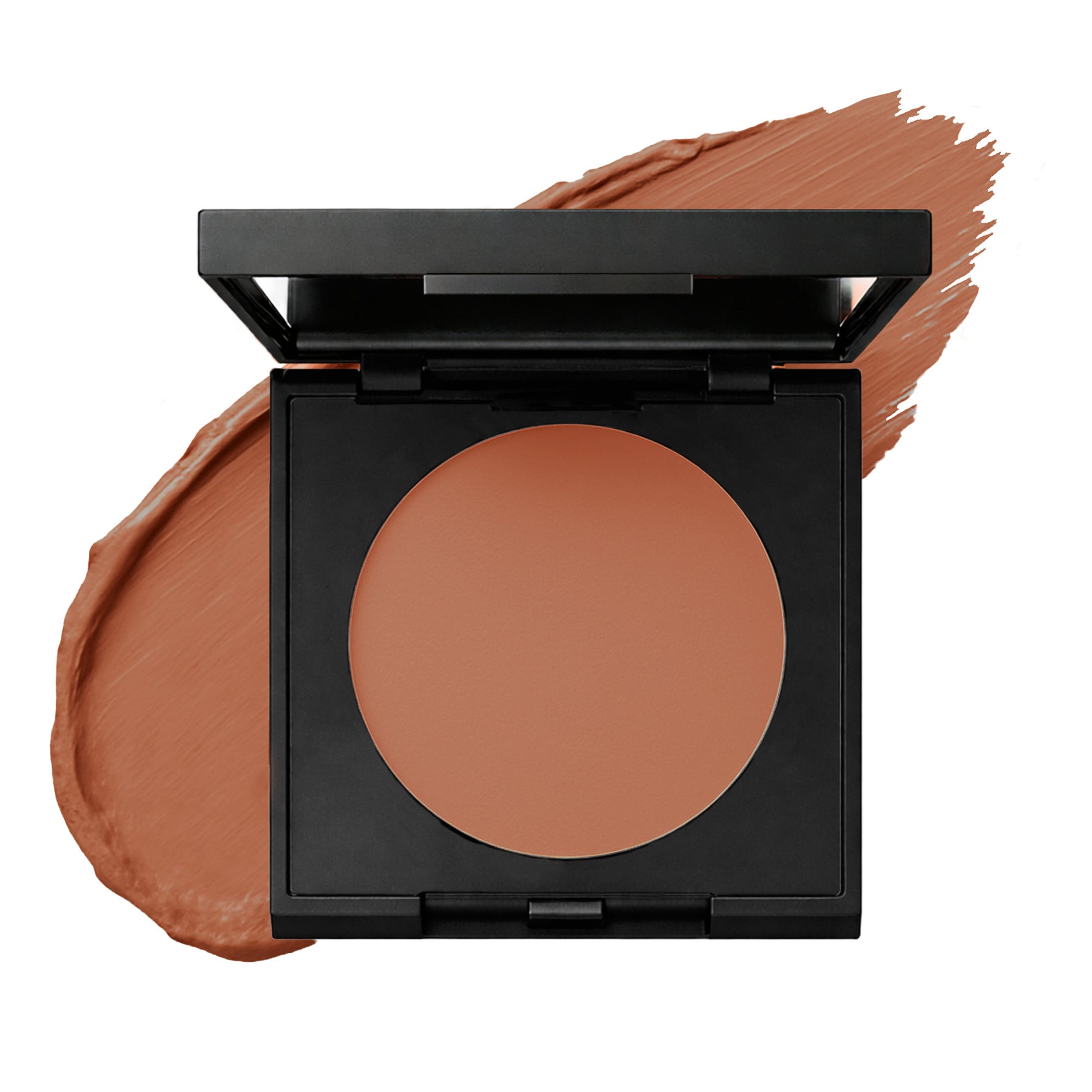 deep reddish-brown natural cream concealer in black square compact