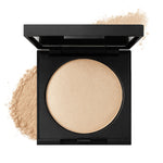 Compact shimmery natural highlighter in a black case with a white background