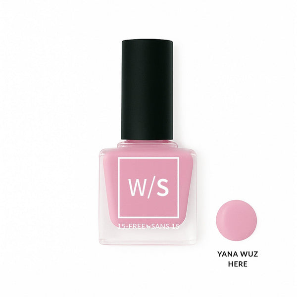 bright bubblegum pink nail polish with black cap and white withSimplicity logo on a white background